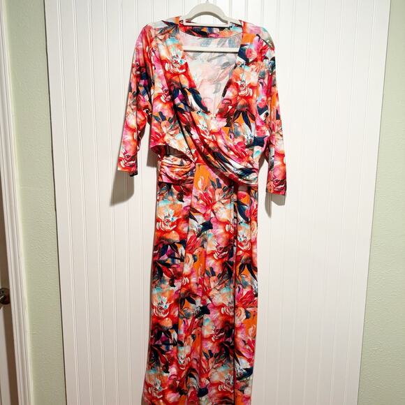 Soft Surroundings Le Jardin Floral Maxi Wrap Dress Plus Size 1X - Picture 2 of 8